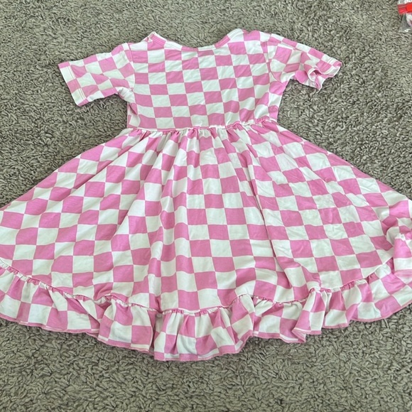 Dream Big Little Toddler Pink & White Checkered Bamboo Flair Dress - Picture 5 of 5